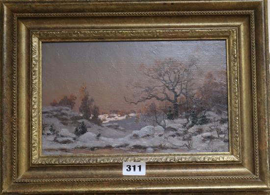 Adrien Schulz (1851-1931) Winter landscape approx. 15.5 x 25.5cm
